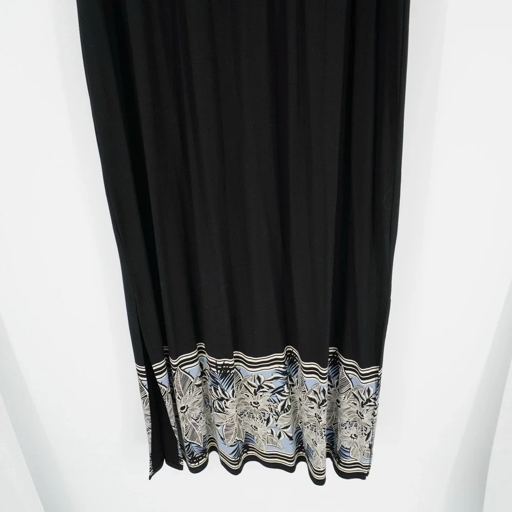 J‎ Jill Wearever Collection Knit Maxi Tank Dress Black Floral Sleeveless Large
